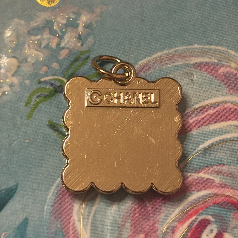 Chanel Gold and Teal Square logo Charm